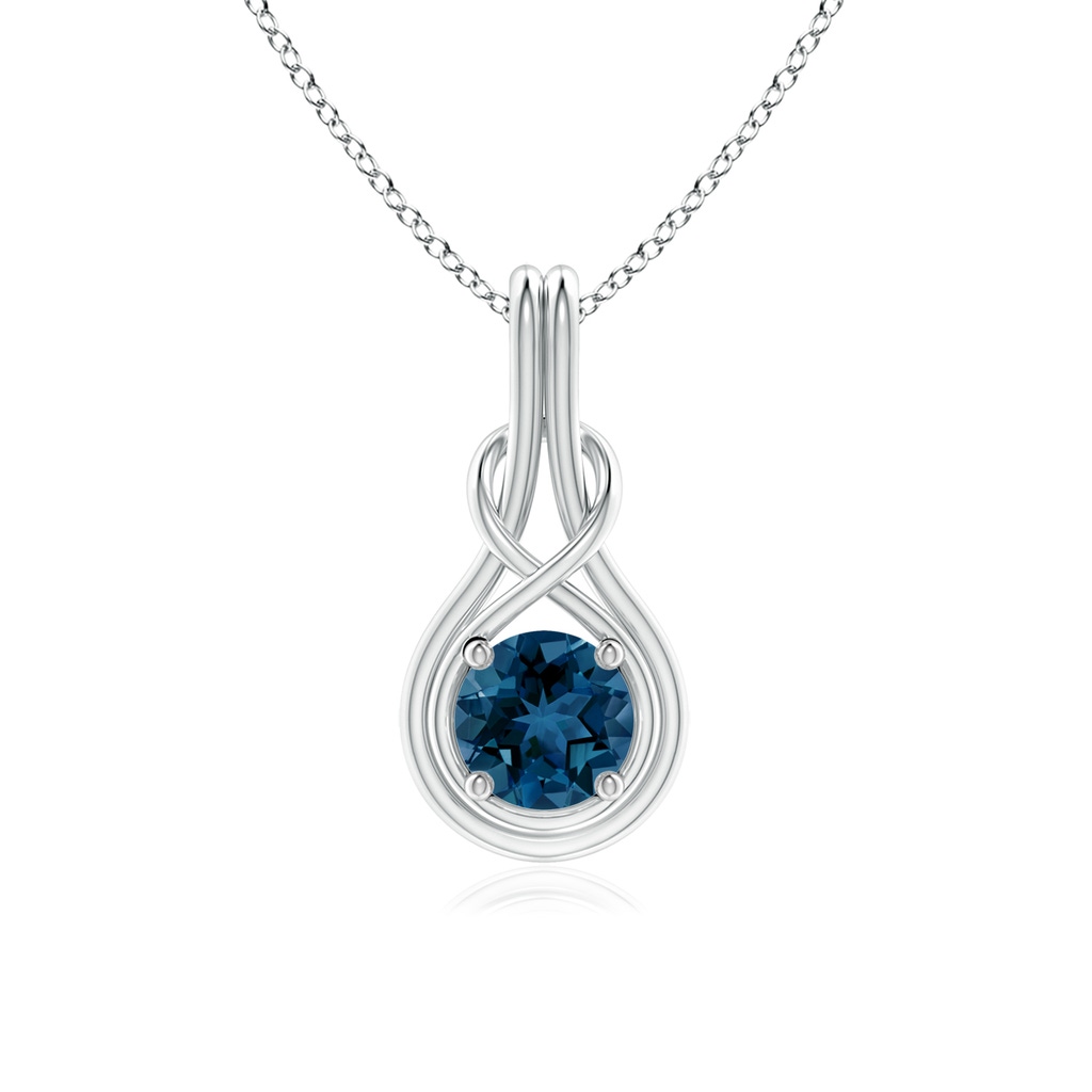 6mm AAA Round London Blue Topaz Solitaire Infinity Knot Pendant in White Gold