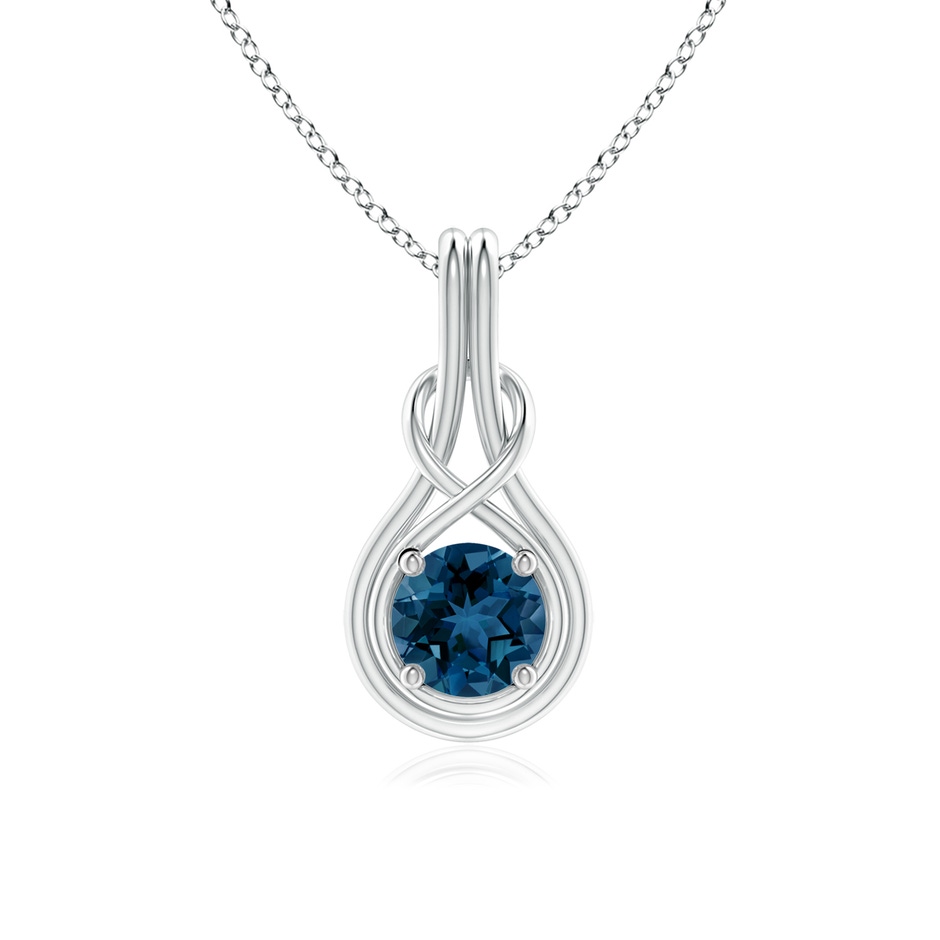 6mm AAA Round London Blue Topaz Solitaire Infinity Knot Pendant in White Gold 