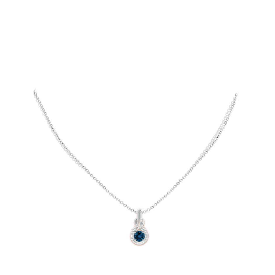 6mm AAA Round London Blue Topaz Solitaire Infinity Knot Pendant in White Gold body-neck