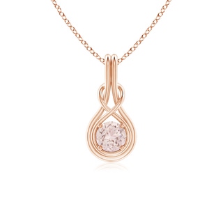 5mm A Round Morganite Solitaire Infinity Knot Pendant in Rose Gold