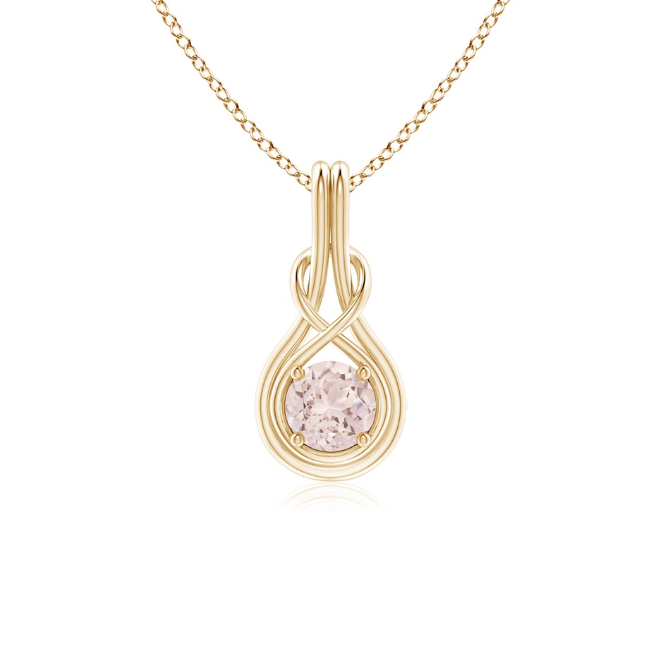 5mm A Round Morganite Solitaire Infinity Knot Pendant in Yellow Gold 