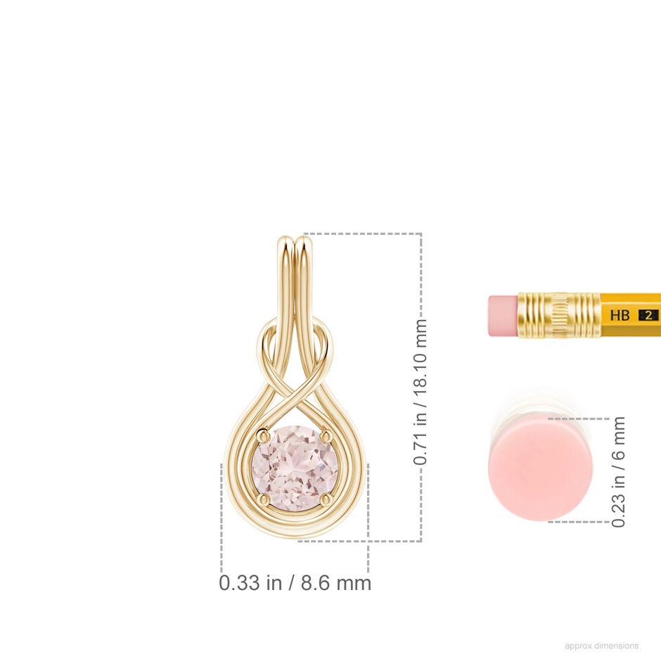 5mm A Round Morganite Solitaire Infinity Knot Pendant in Yellow Gold ruler