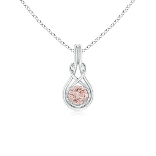 5mm AAA Round Morganite Solitaire Infinity Knot Pendant in White Gold