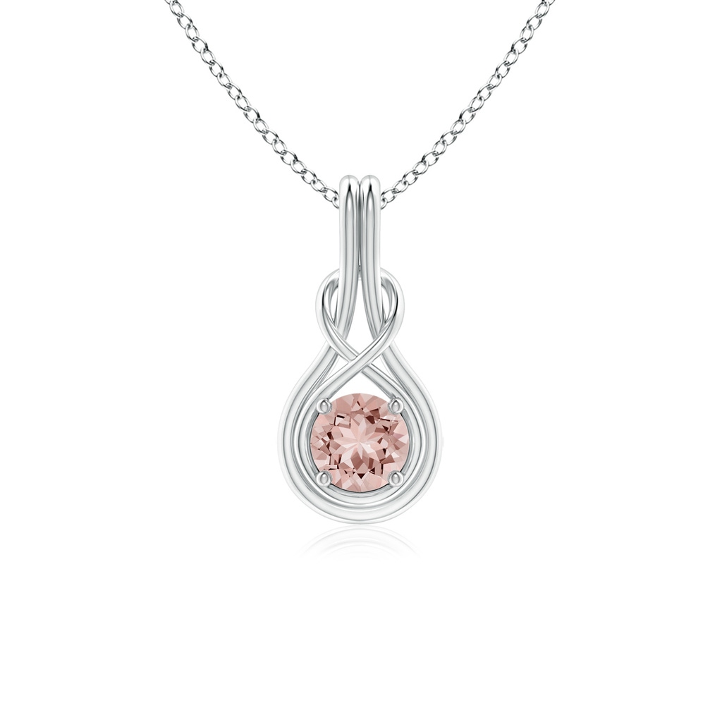 5mm AAAA Round Morganite Solitaire Infinity Knot Pendant in White Gold