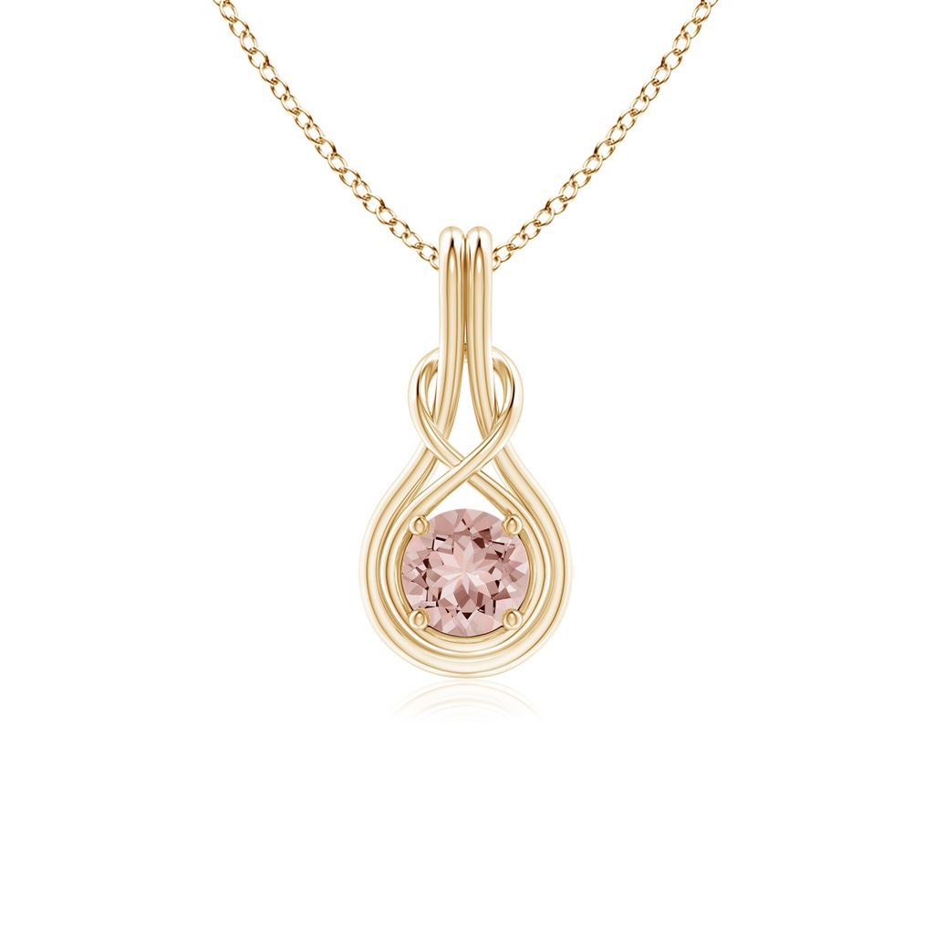 5mm AAAA Round Morganite Solitaire Infinity Knot Pendant in Yellow Gold