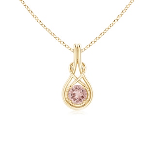 5mm AAAA Round Morganite Solitaire Infinity Knot Pendant in Yellow Gold