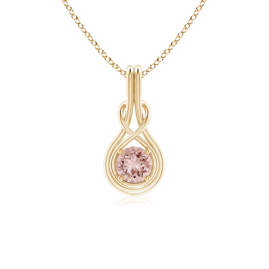 5mm AAAA Round Morganite Solitaire Infinity Knot Pendant in Yellow Gold 