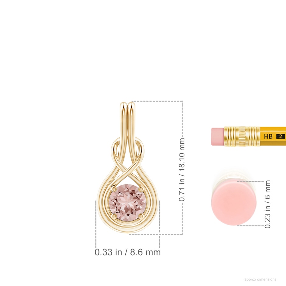 5mm AAAA Round Morganite Solitaire Infinity Knot Pendant in Yellow Gold ruler