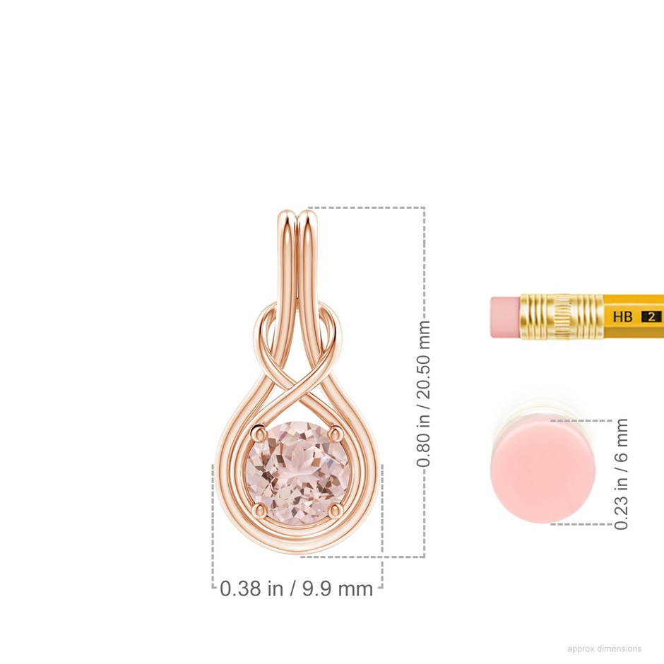 6mm AAA Round Morganite Solitaire Infinity Knot Pendant in Rose Gold ruler