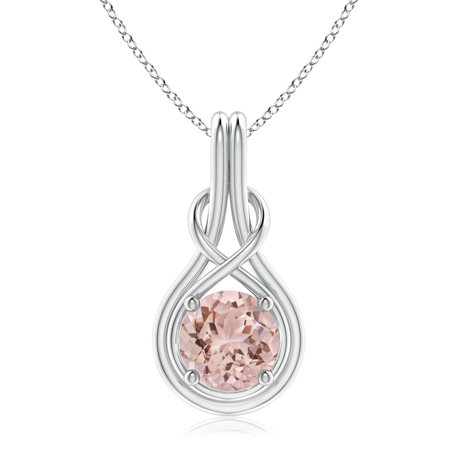 8mm AAA Round Morganite Solitaire Infinity Knot Pendant in White Gold 