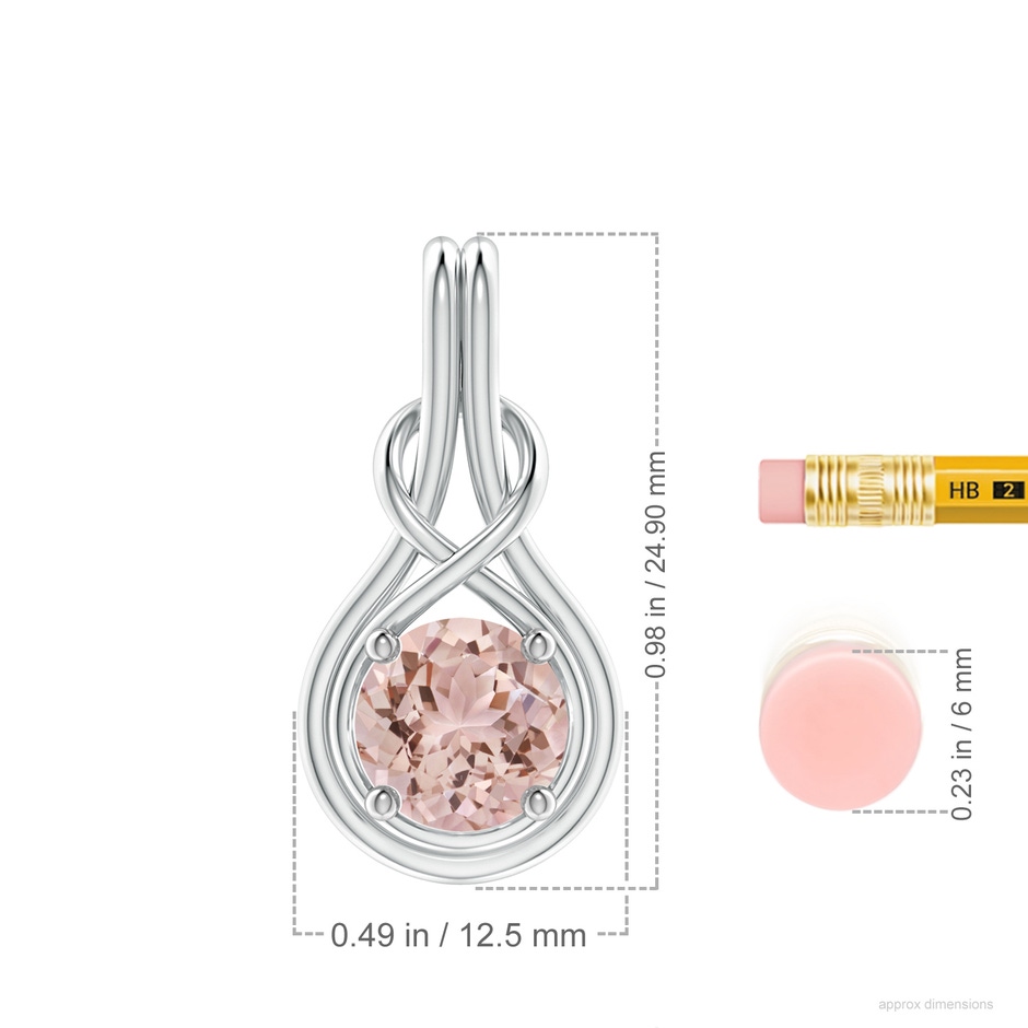 8mm AAA Round Morganite Solitaire Infinity Knot Pendant in White Gold ruler