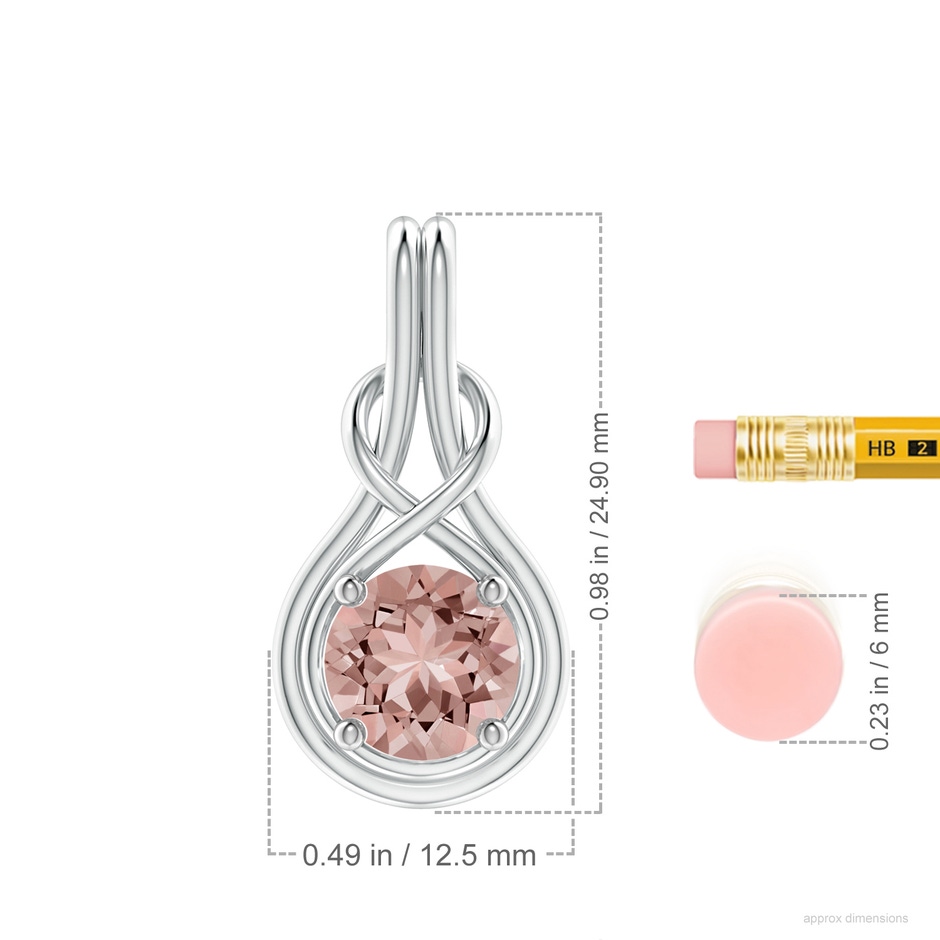 8mm AAAA Round Morganite Solitaire Infinity Knot Pendant in P950 Platinum ruler