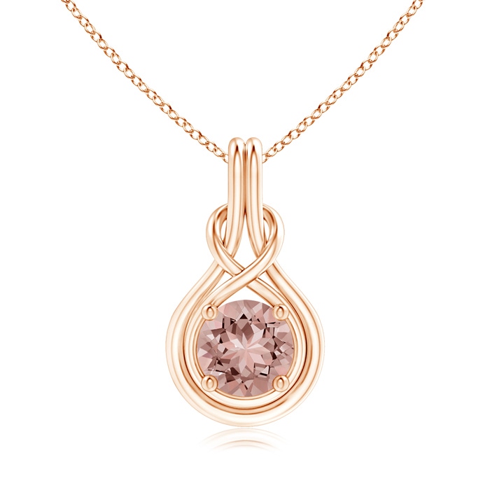 8mm AAAA Round Morganite Solitaire Infinity Knot Pendant in Rose Gold 