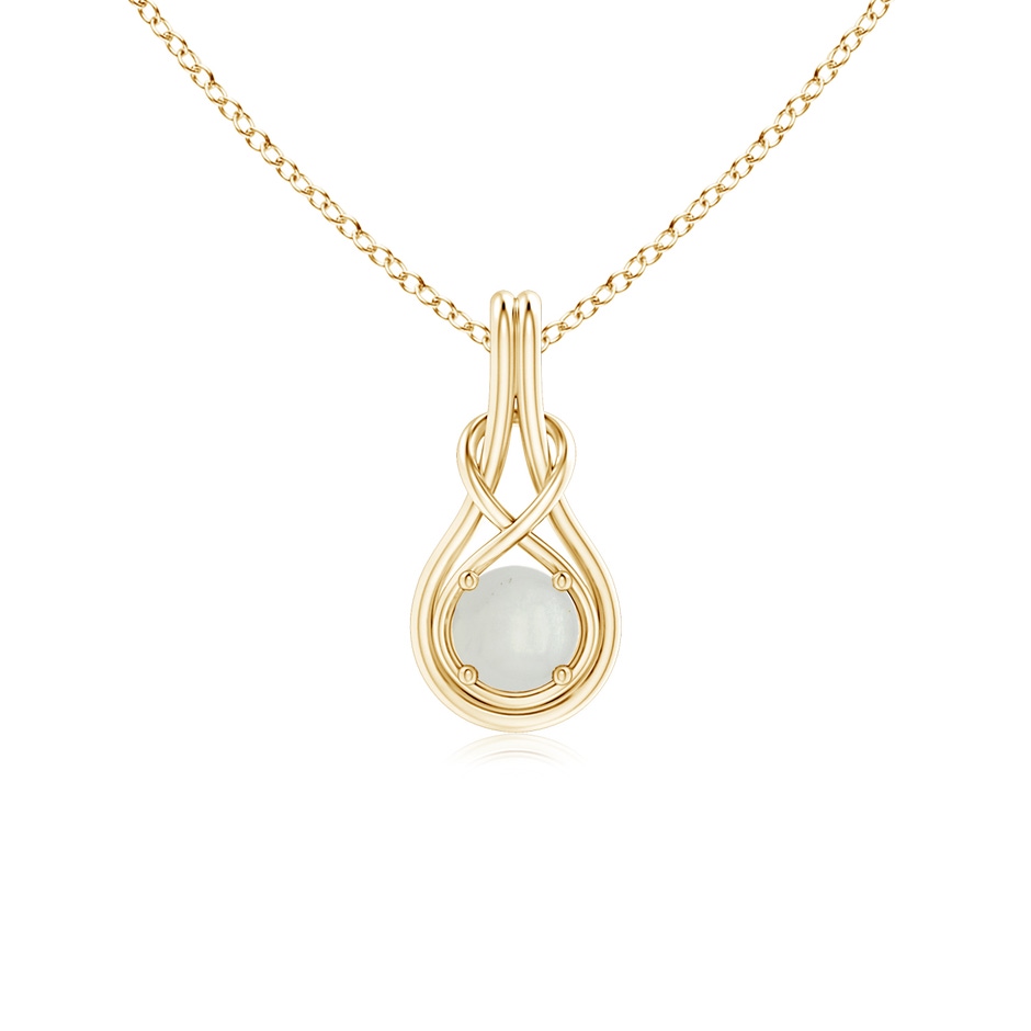 5mm A Round Moonstone Solitaire Infinity Knot Pendant in Yellow Gold 