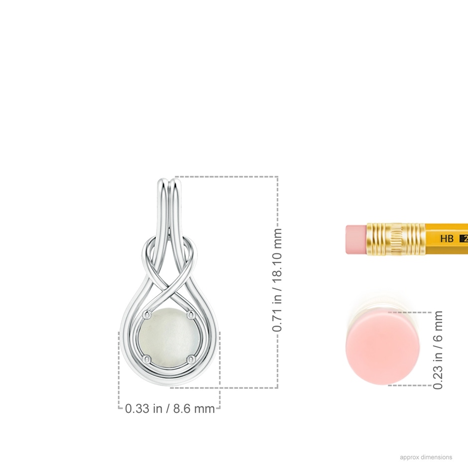 5mm AA Round Moonstone Solitaire Infinity Knot Pendant in S999 Silver ruler