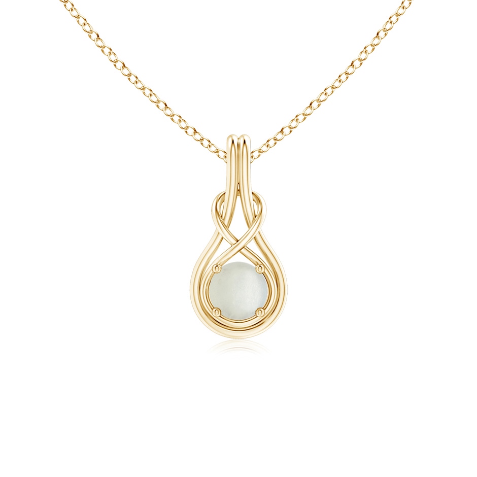 5mm AA Round Moonstone Solitaire Infinity Knot Pendant in Yellow Gold 