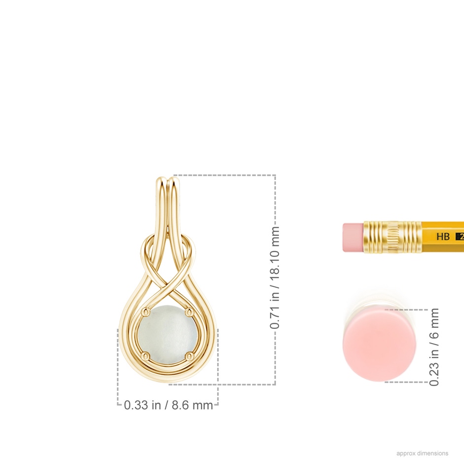 5mm AA Round Moonstone Solitaire Infinity Knot Pendant in Yellow Gold ruler