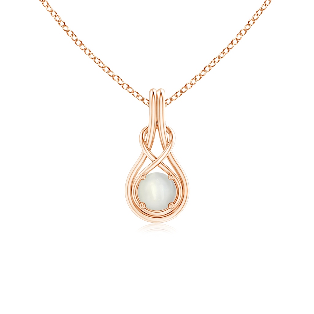 5mm AAAA Round Moonstone Solitaire Infinity Knot Pendant in Rose Gold