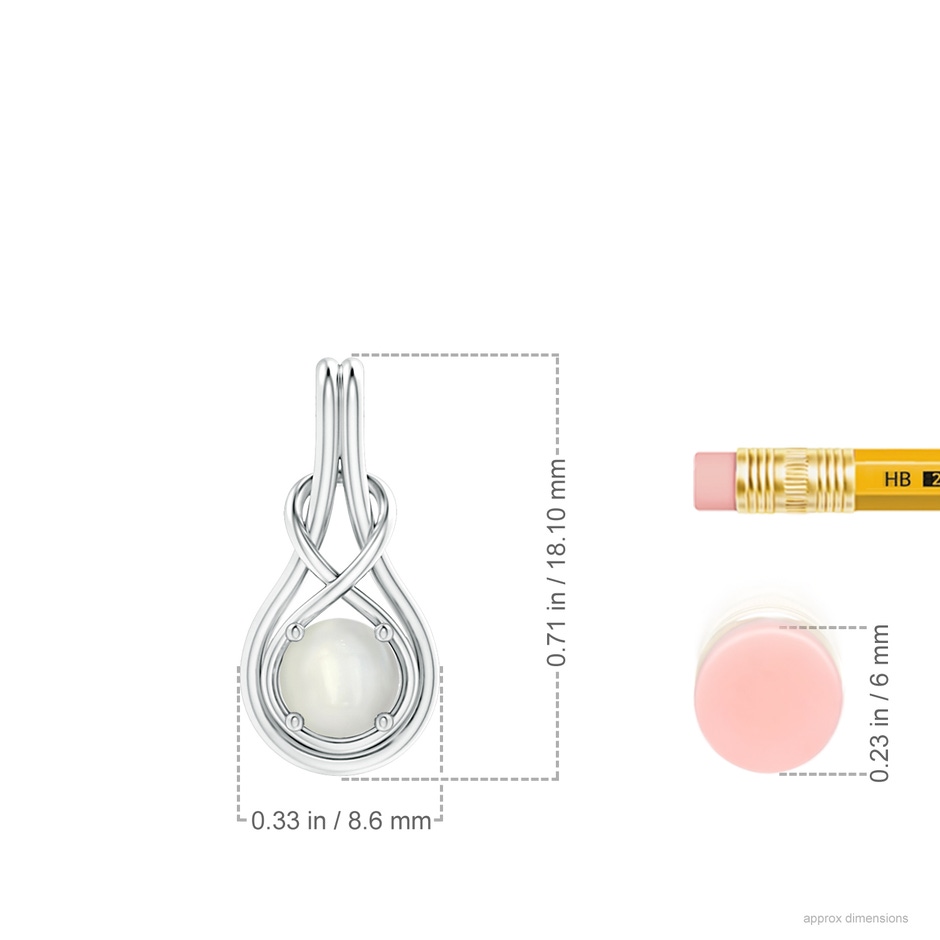 5mm AAAA Round Moonstone Solitaire Infinity Knot Pendant in S999 Silver ruler