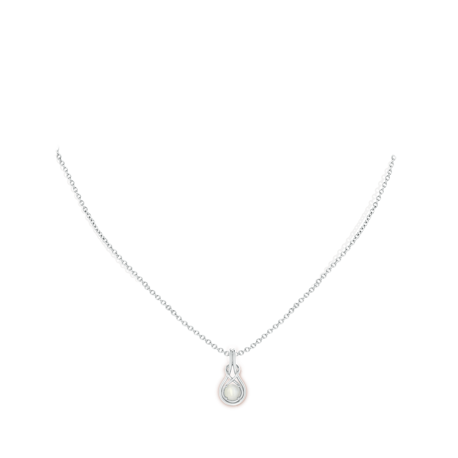 5mm AAAA Round Moonstone Solitaire Infinity Knot Pendant in S999 Silver pen