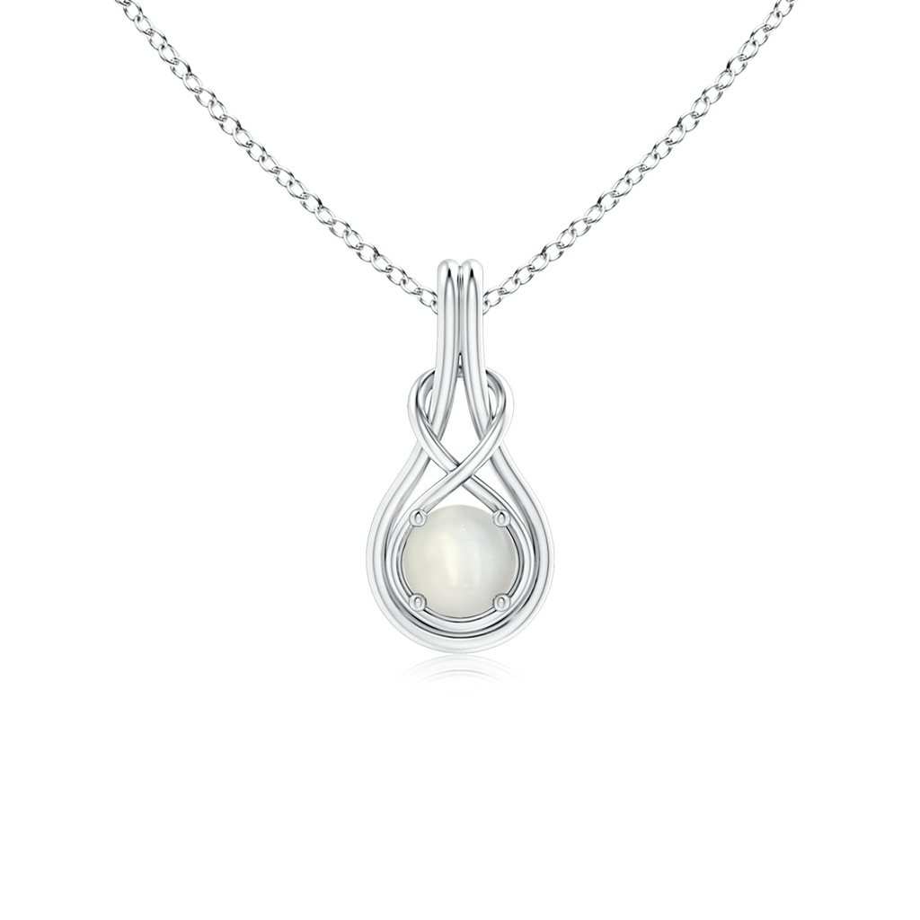 5mm AAAA Round Moonstone Solitaire Infinity Knot Pendant in White Gold