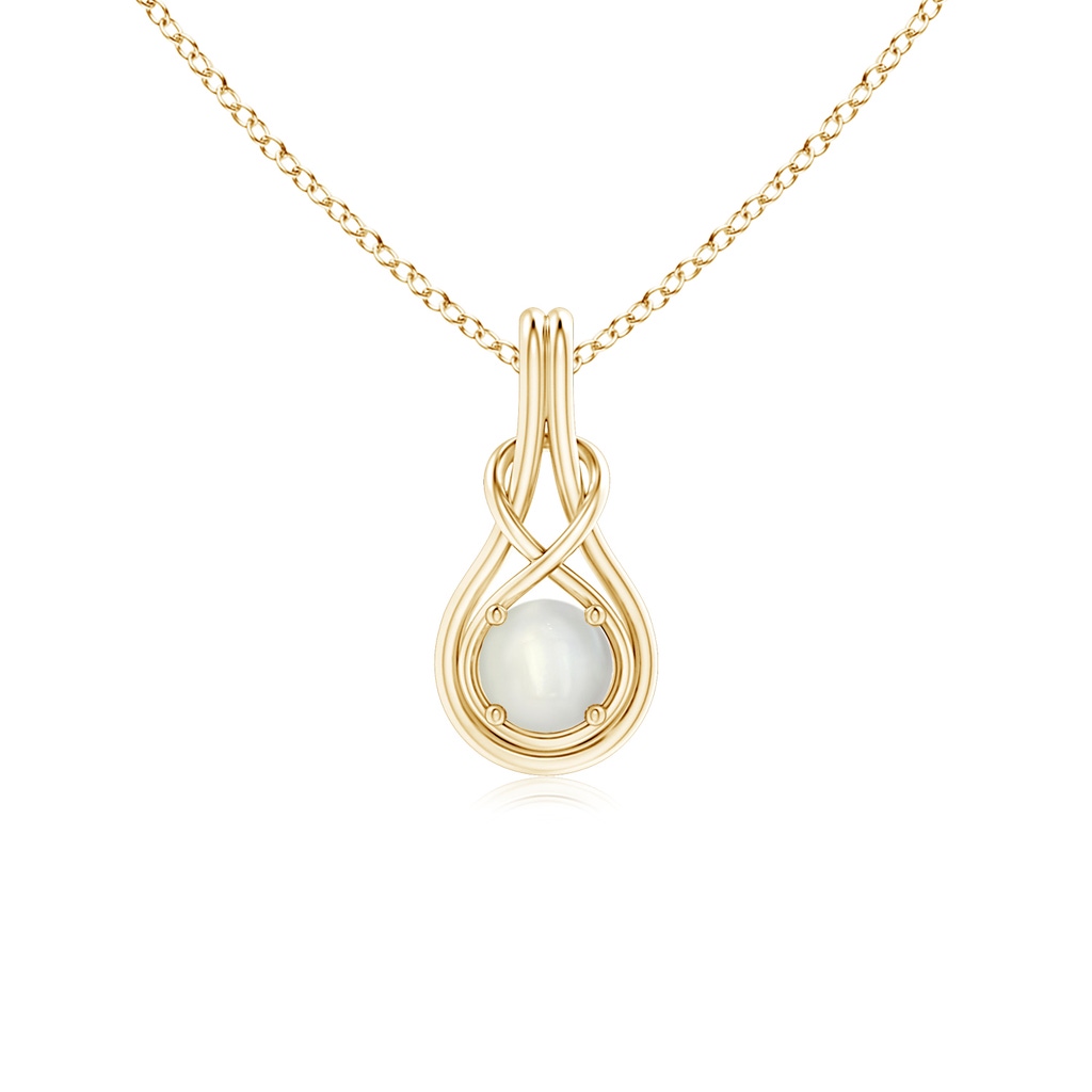 5mm AAAA Round Moonstone Solitaire Infinity Knot Pendant in Yellow Gold