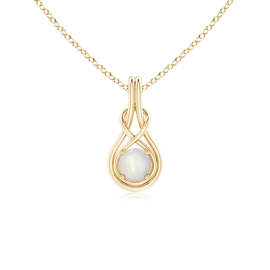 5mm AAAA Round Moonstone Solitaire Infinity Knot Pendant in Yellow Gold 