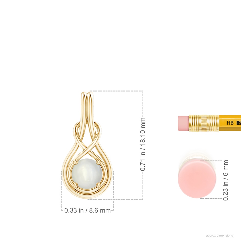 5mm AAAA Round Moonstone Solitaire Infinity Knot Pendant in Yellow Gold ruler
