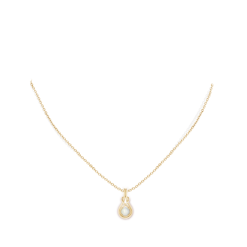 5mm AAAA Round Moonstone Solitaire Infinity Knot Pendant in Yellow Gold pen
