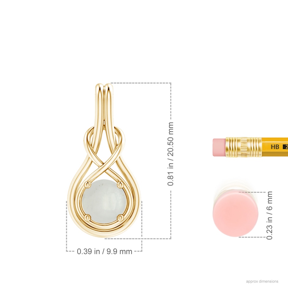 6mm A Round Moonstone Solitaire Infinity Knot Pendant in Yellow Gold ruler
