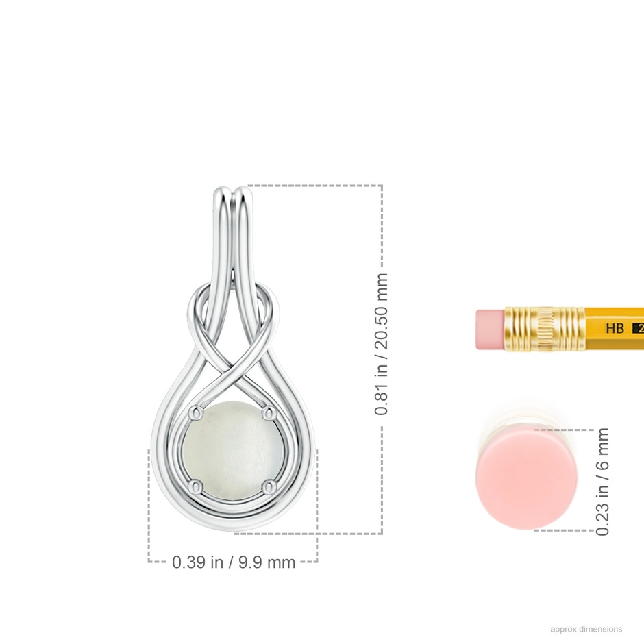 6mm AA Round Moonstone Solitaire Infinity Knot Pendant in S999 Silver ruler
