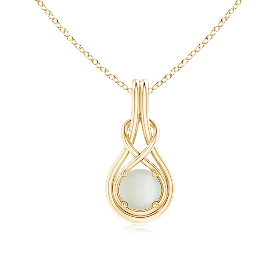 6mm AA Round Moonstone Solitaire Infinity Knot Pendant in Yellow Gold 