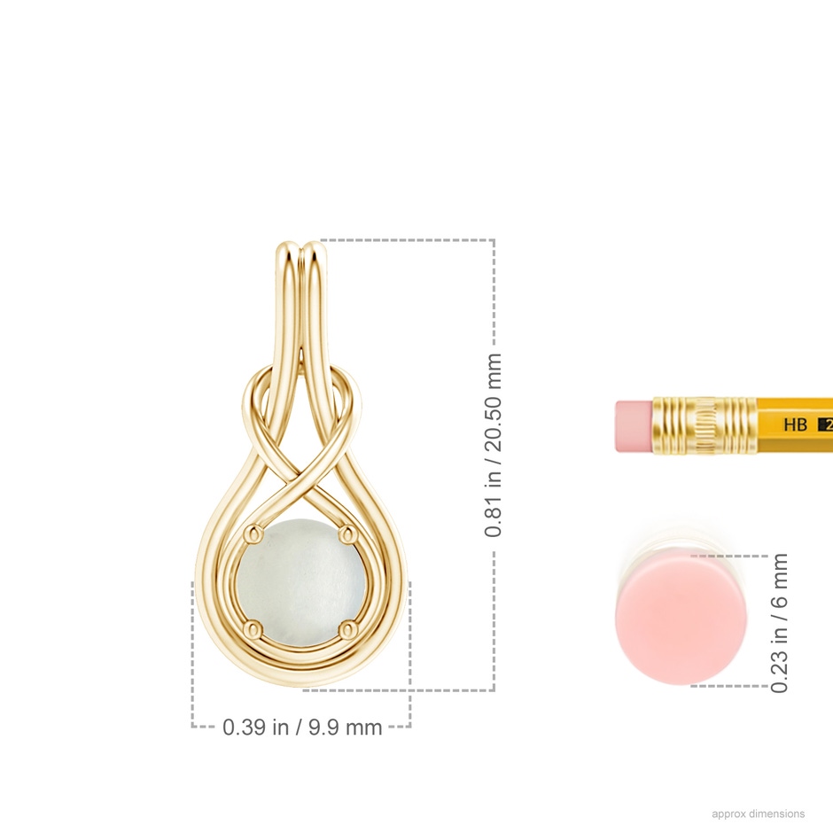 6mm AA Round Moonstone Solitaire Infinity Knot Pendant in Yellow Gold ruler