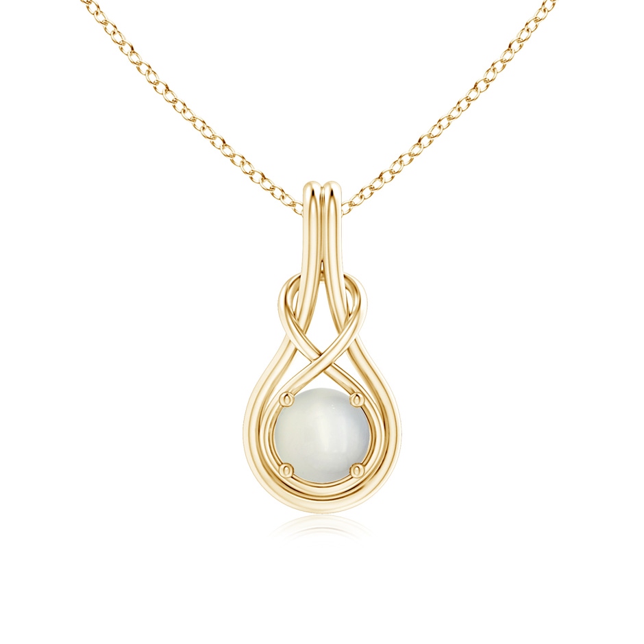 6mm AAA Round Moonstone Solitaire Infinity Knot Pendant in Yellow Gold 