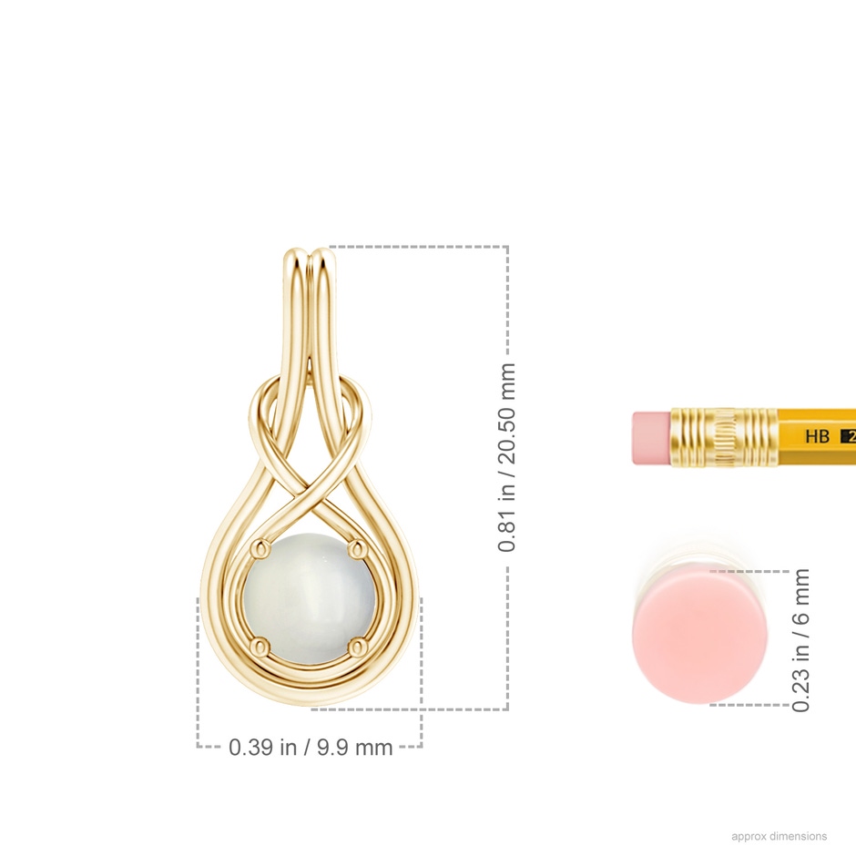 6mm AAA Round Moonstone Solitaire Infinity Knot Pendant in Yellow Gold ruler