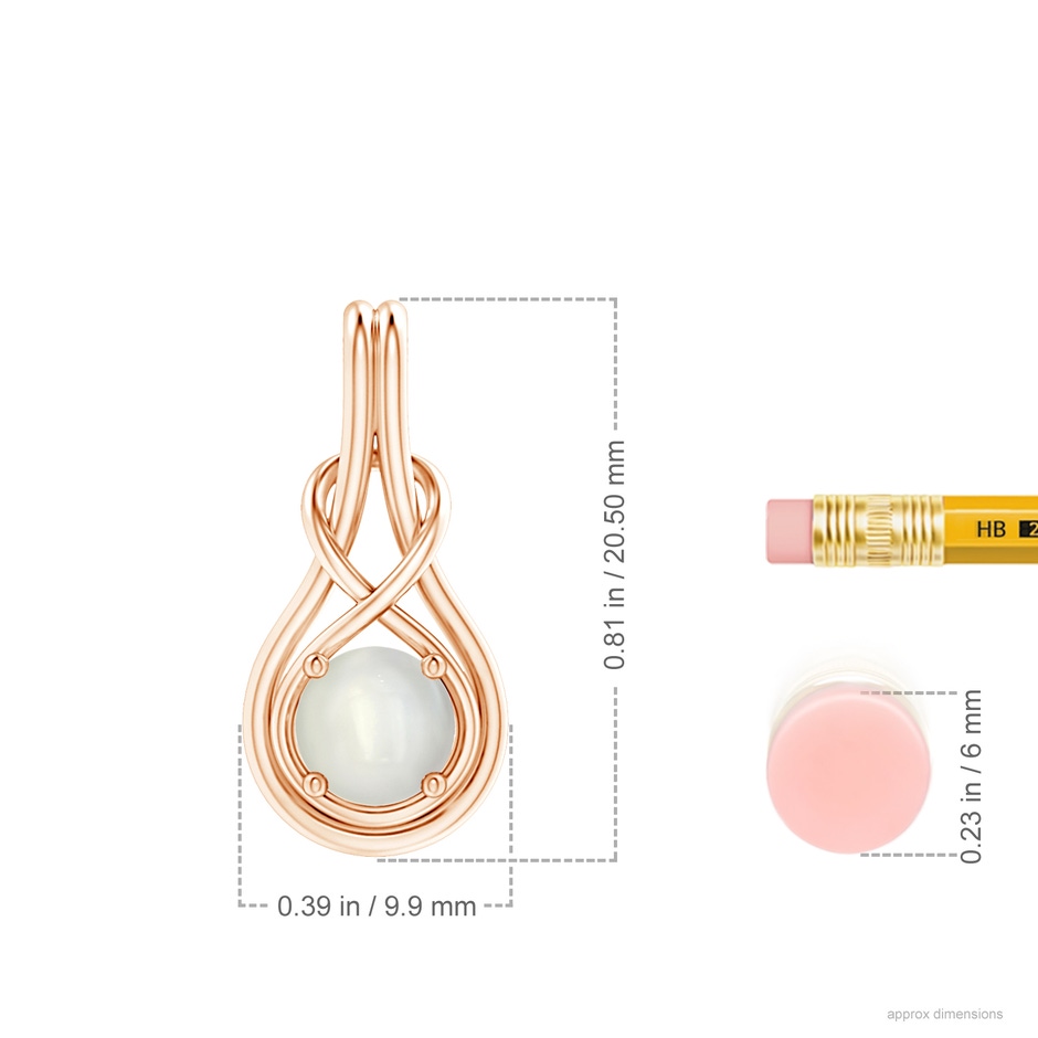 6mm AAAA Round Moonstone Solitaire Infinity Knot Pendant in Rose Gold ruler