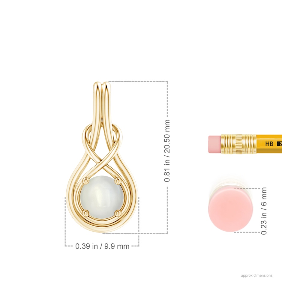 6mm AAAA Round Moonstone Solitaire Infinity Knot Pendant in Yellow Gold ruler
