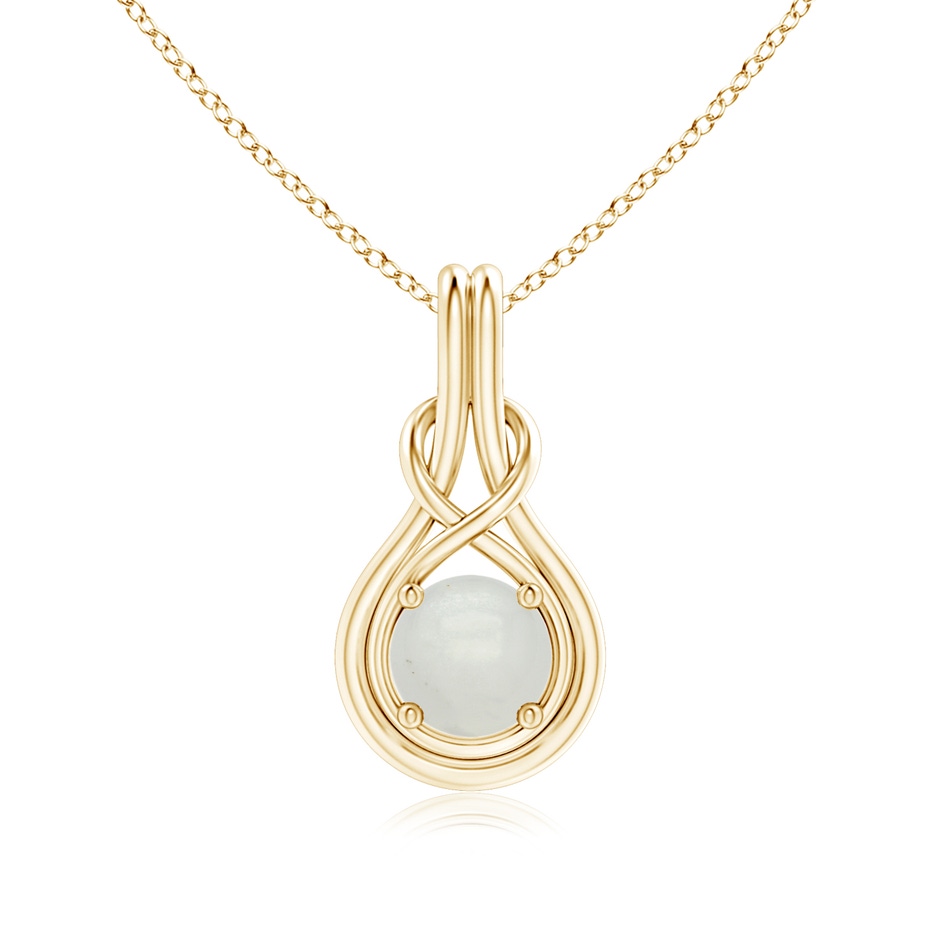 7mm A Round Moonstone Solitaire Infinity Knot Pendant in Yellow Gold 