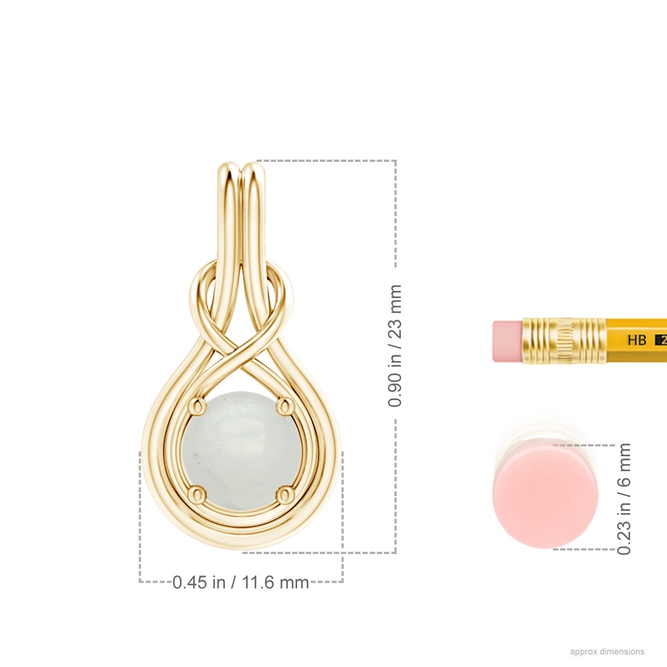 7mm A Round Moonstone Solitaire Infinity Knot Pendant in Yellow Gold ruler