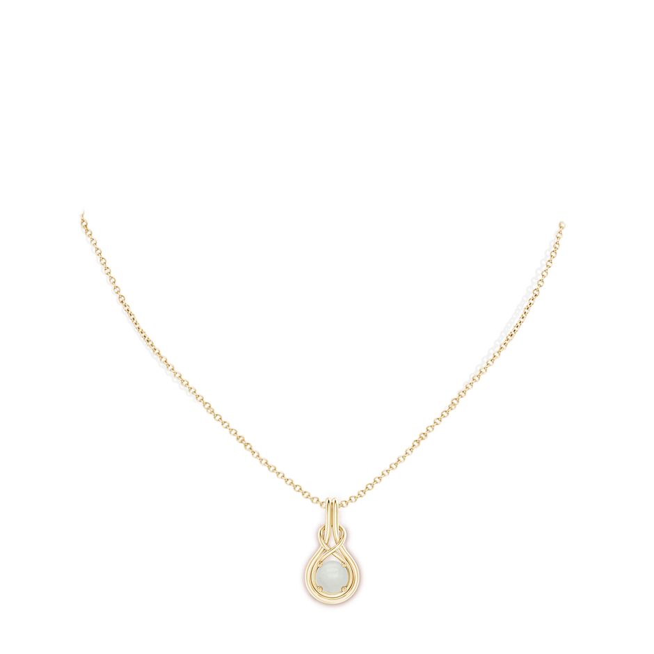 7mm A Round Moonstone Solitaire Infinity Knot Pendant in Yellow Gold pen