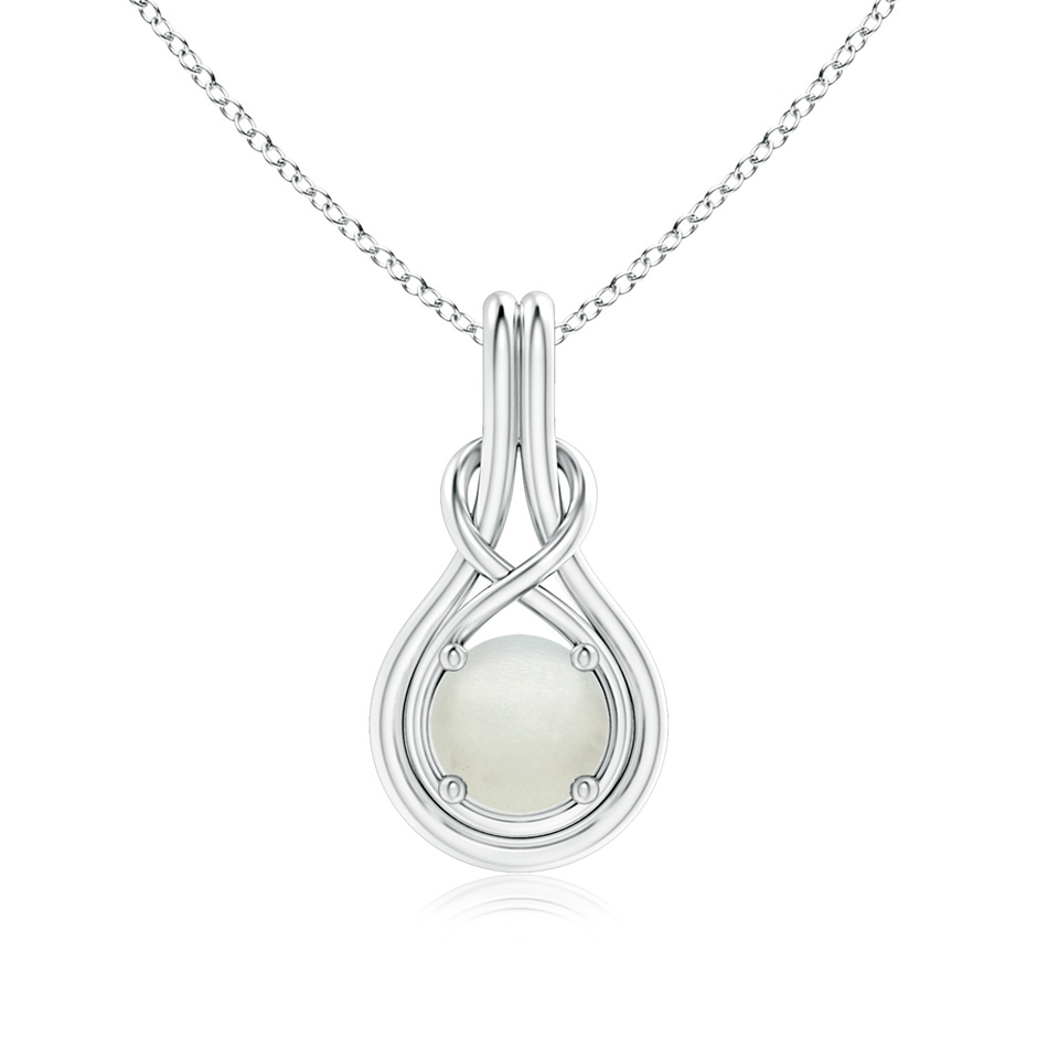 7mm AA Round Moonstone Solitaire Infinity Knot Pendant in S999 Silver 