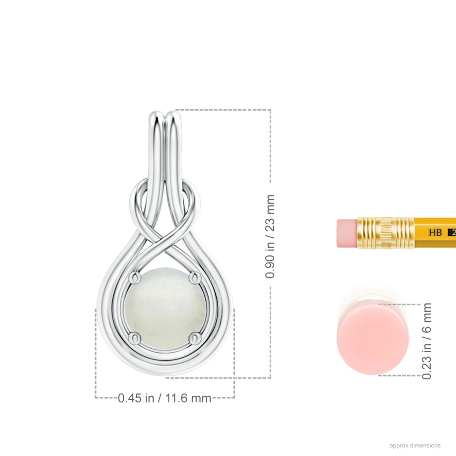 7mm AA Round Moonstone Solitaire Infinity Knot Pendant in S999 Silver ruler