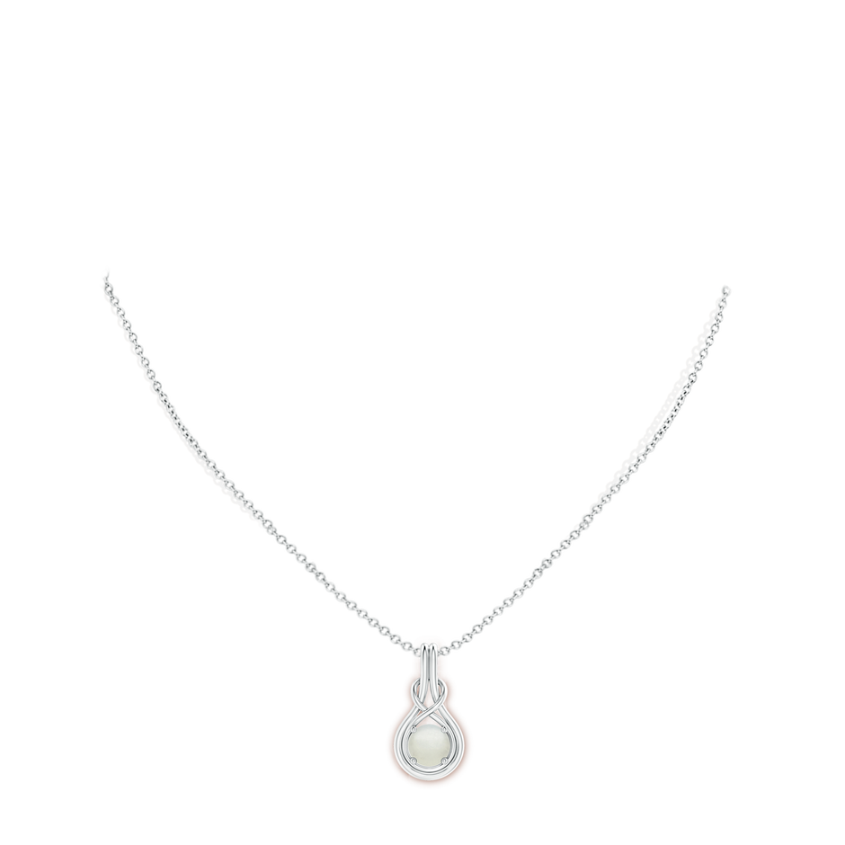 7mm AA Round Moonstone Solitaire Infinity Knot Pendant in S999 Silver pen
