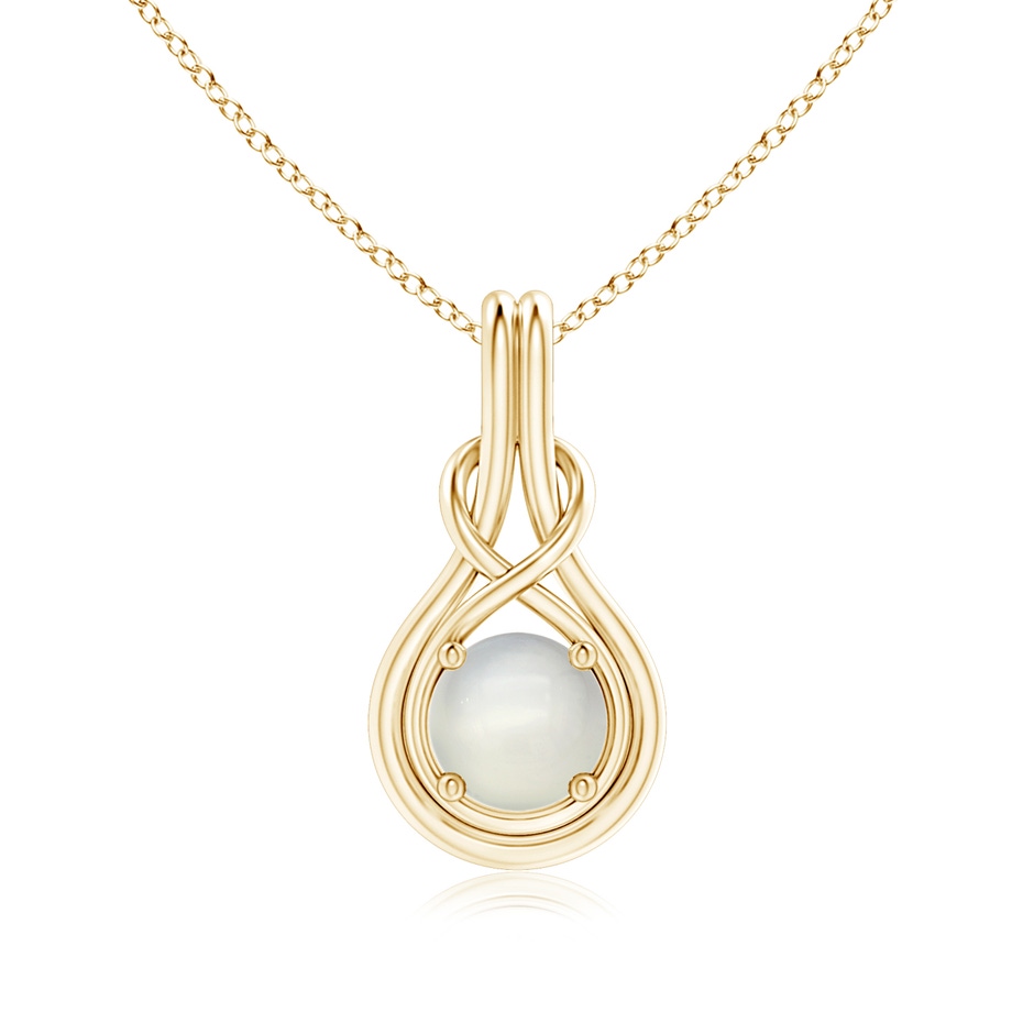 7mm AAA Round Moonstone Solitaire Infinity Knot Pendant in Yellow Gold 