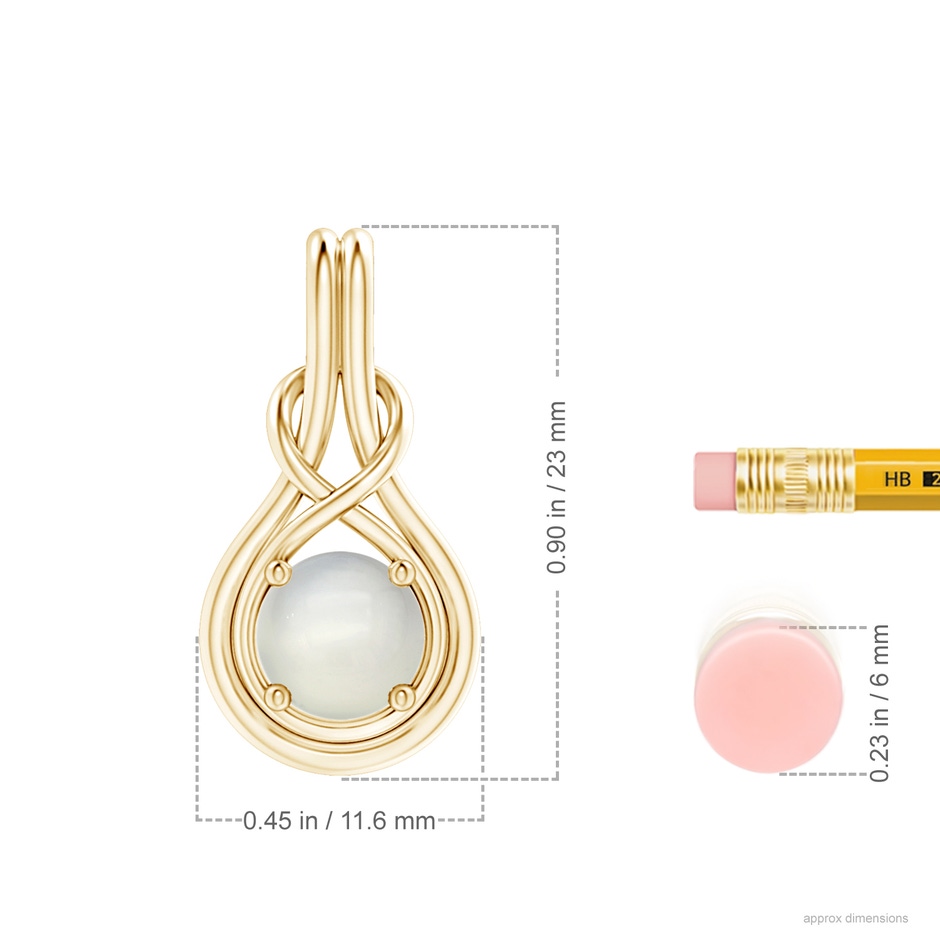 7mm AAA Round Moonstone Solitaire Infinity Knot Pendant in Yellow Gold ruler