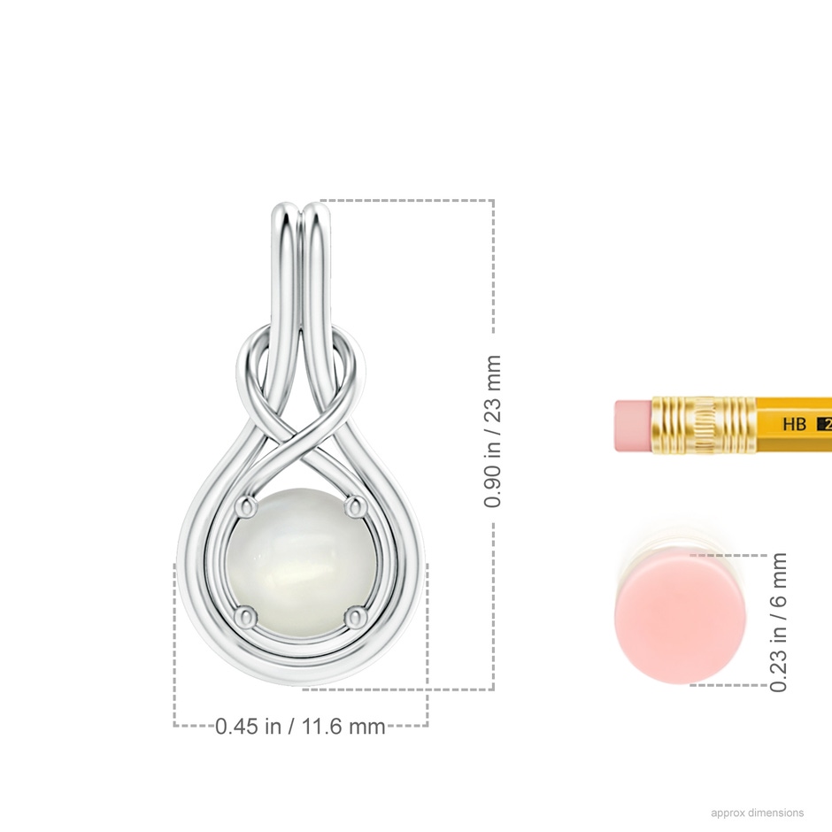 7mm AAAA Round Moonstone Solitaire Infinity Knot Pendant in S999 Silver ruler