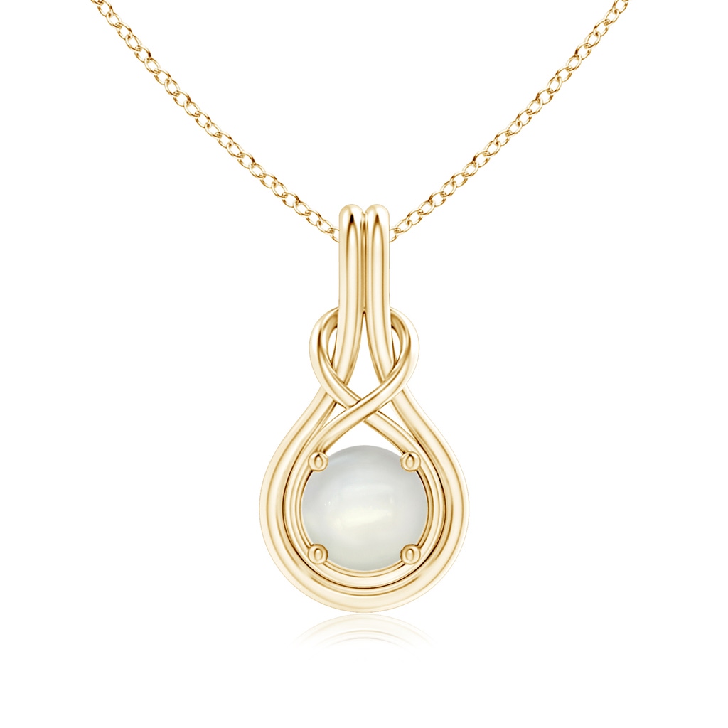 7mm AAAA Round Moonstone Solitaire Infinity Knot Pendant in Yellow Gold