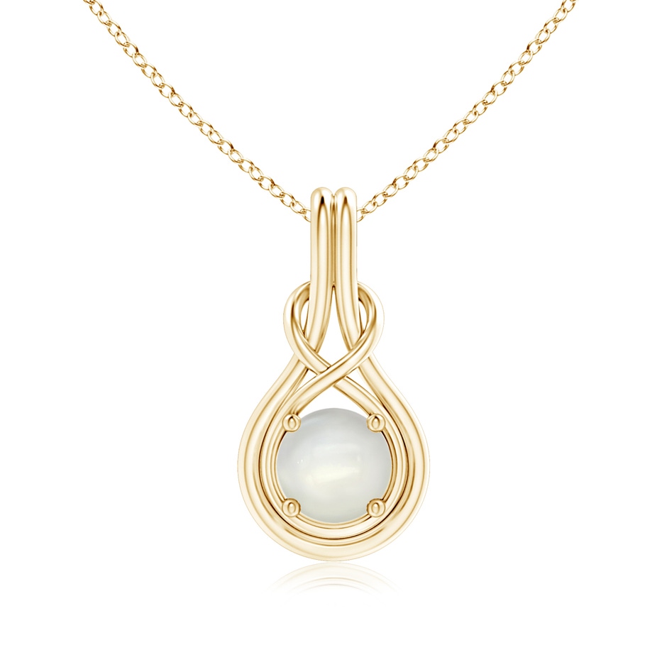 7mm AAAA Round Moonstone Solitaire Infinity Knot Pendant in Yellow Gold 