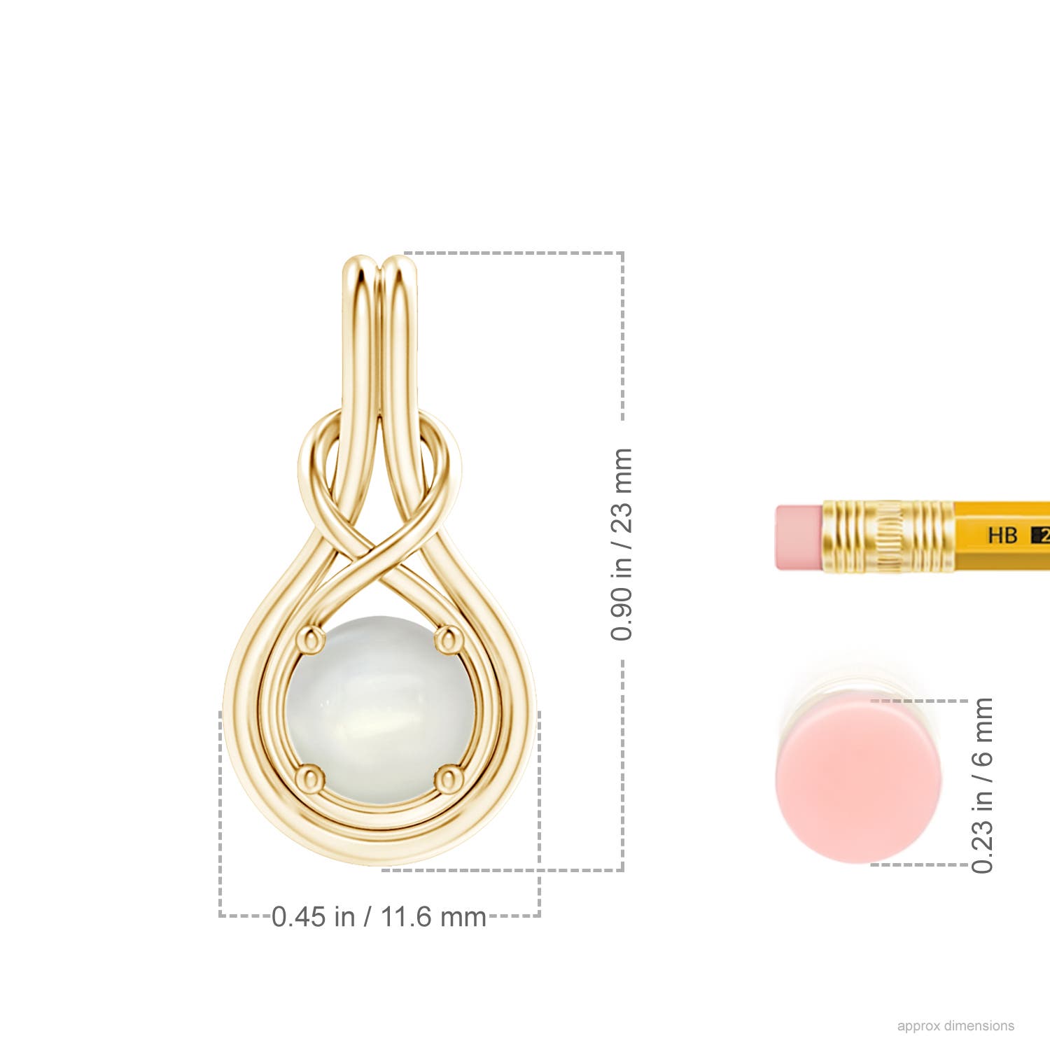 7mm AAAA Round Moonstone Solitaire Infinity Knot Pendant in Yellow Gold - ruler