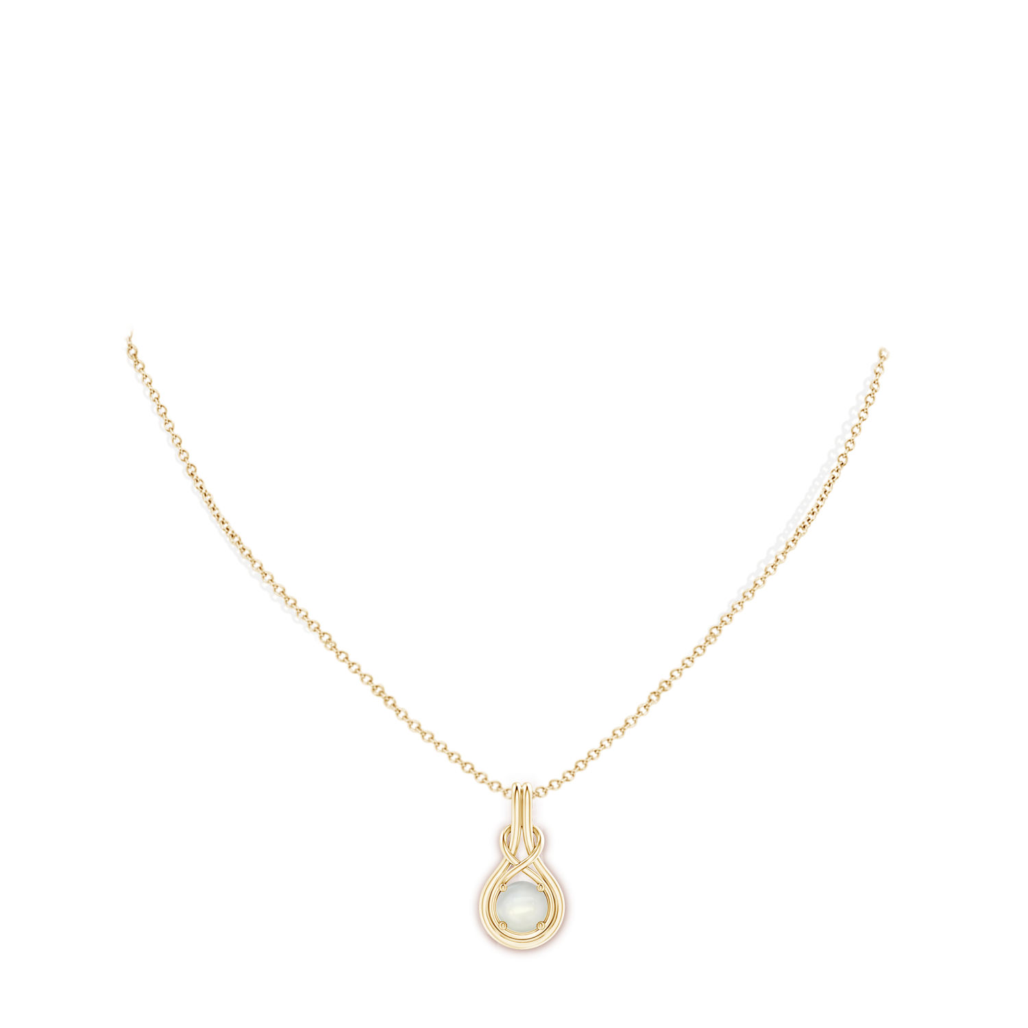 7mm AAAA Round Moonstone Solitaire Infinity Knot Pendant in Yellow Gold - body_neck